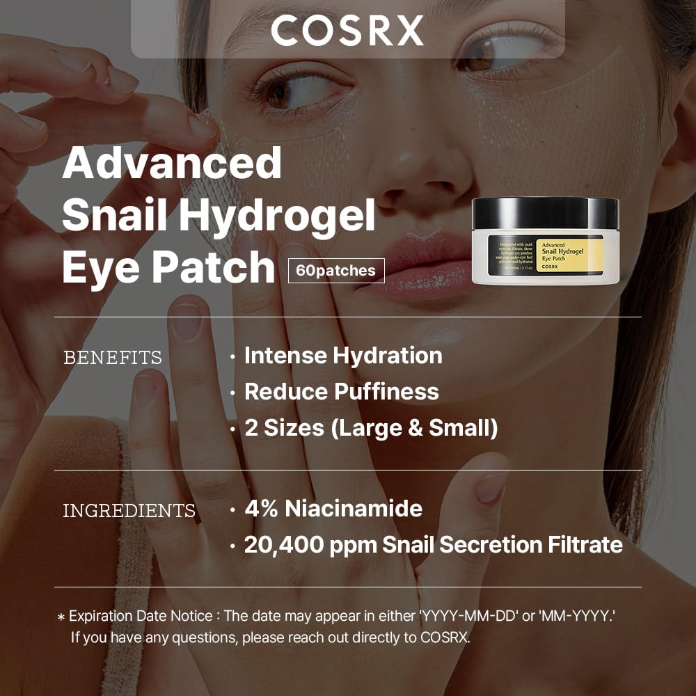 COSRX Advanced Snail Mucin Hydrogel Eye Patch + Peptide Collagen Hydrogel Eye Patch, Korean Skin Care