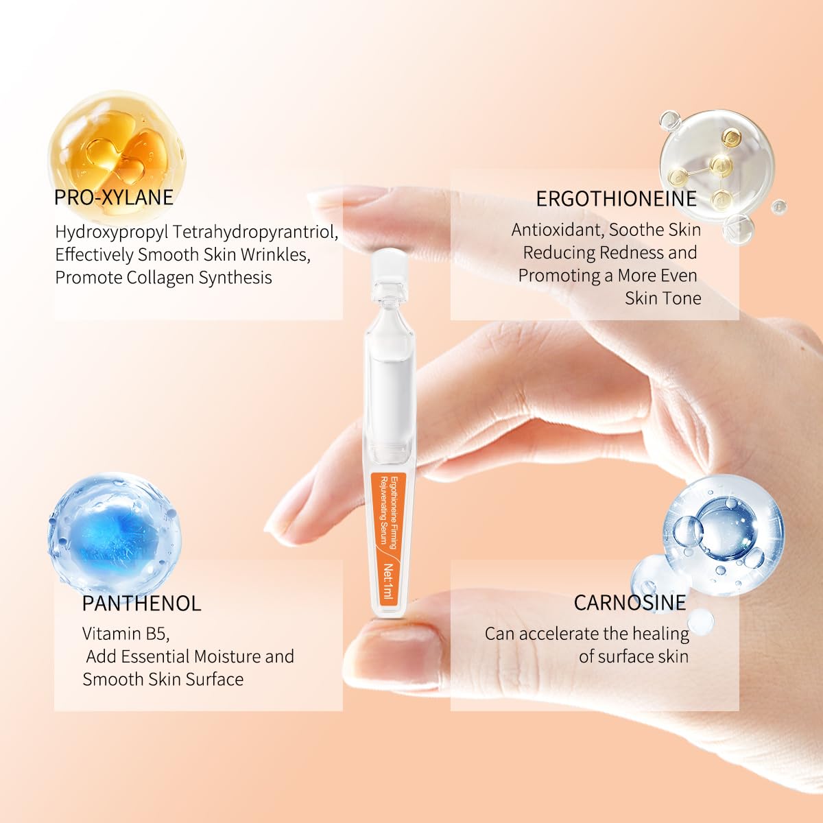 BACHERI Ergothioneine Serum Ampoules, Antioxidant & Anti-Glycation & Anti Aging Rejuvenating Facial Serums Firming and Hydrating Skin Barrier Repair for All Skin Types 30PCS/Box