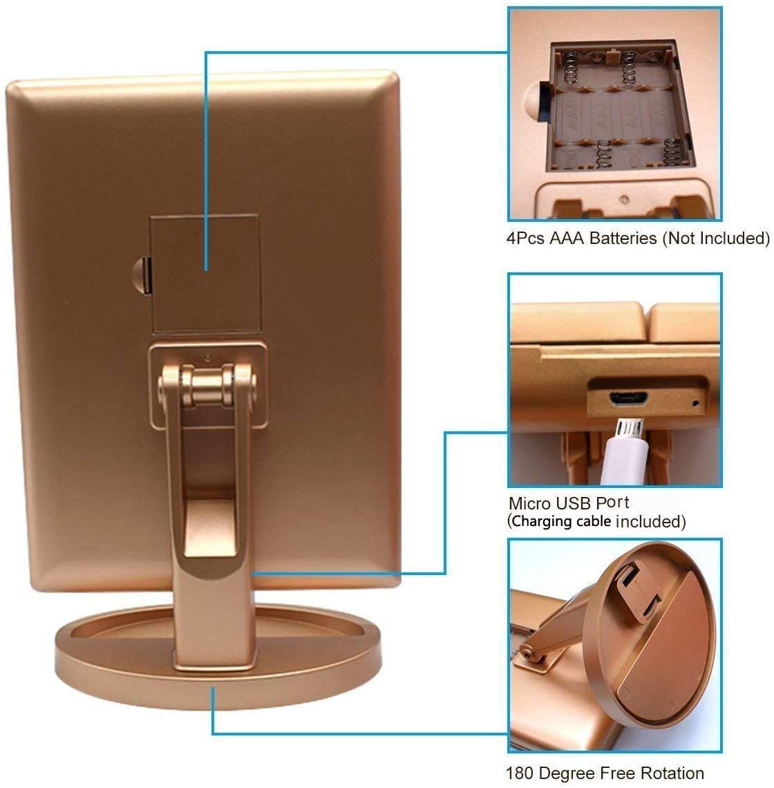 Infitrans Trifold Makeup Mirror Vanity Mirror with Lights,1X 2X 3X Magnification,Touch Control,Adjustable Rotation,Dual Power Supply,Portable Travel Cosmetic Mirror,Birthday Gifts for Women,Teengirls