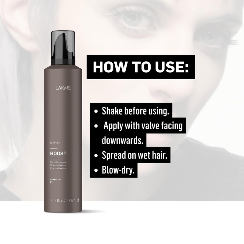 LAKMÉ K.Finish Boost Flexible Hold Hair Mousse, Volumizing Mousse, Medium Hold, Frizz Control, 10.2 Fl Oz