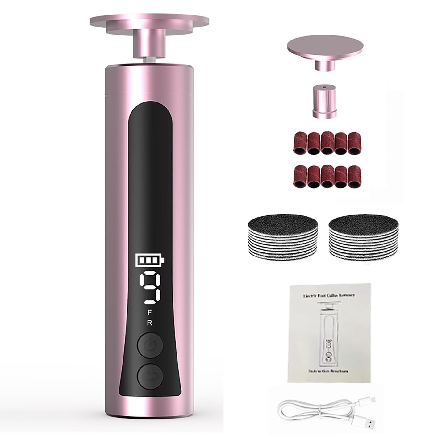 2 in 1 Electric Foot Callus Remover - with Nail Drill File, Aluminum Alloy, 11000RPM, 9 Speeds, with Digital Display, 10 Grinding Heads & 20pcs Sandpaper Discs,Cordless Rechargeable (Pink)