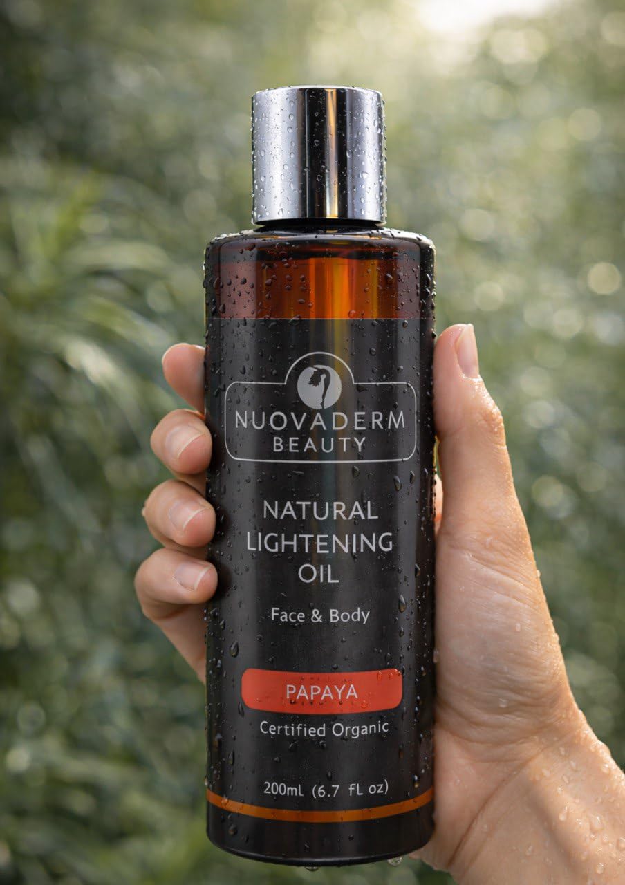 NUOVADERM Natural Brightening Oil with Papaya, Vitamin C & Vitamin E | Even Tone, Radiant Glow & Deep Moisture | Face & Body Oil for All Skin Types