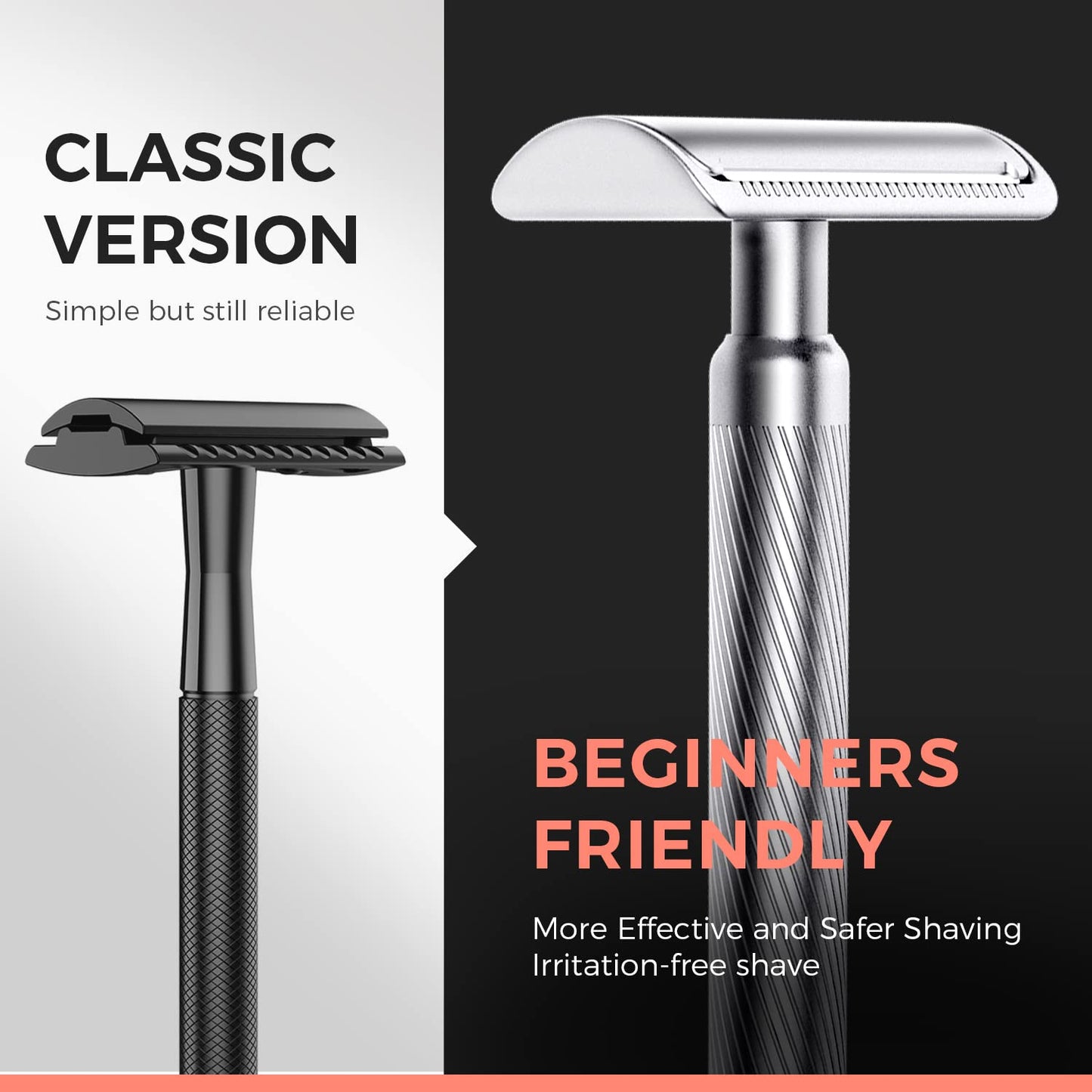 Double Edge Safety Razor for Men & Women - 2.0 Metal Razor with 10 Blades | Noble Silver