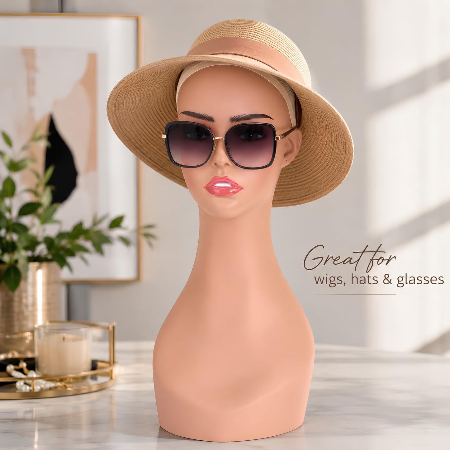 lightmay Female Life size Mannequin Wig Head with Shouolder for Wigs, Hats, Sunglasses Jewelry Display (color of skin, 17 inch)