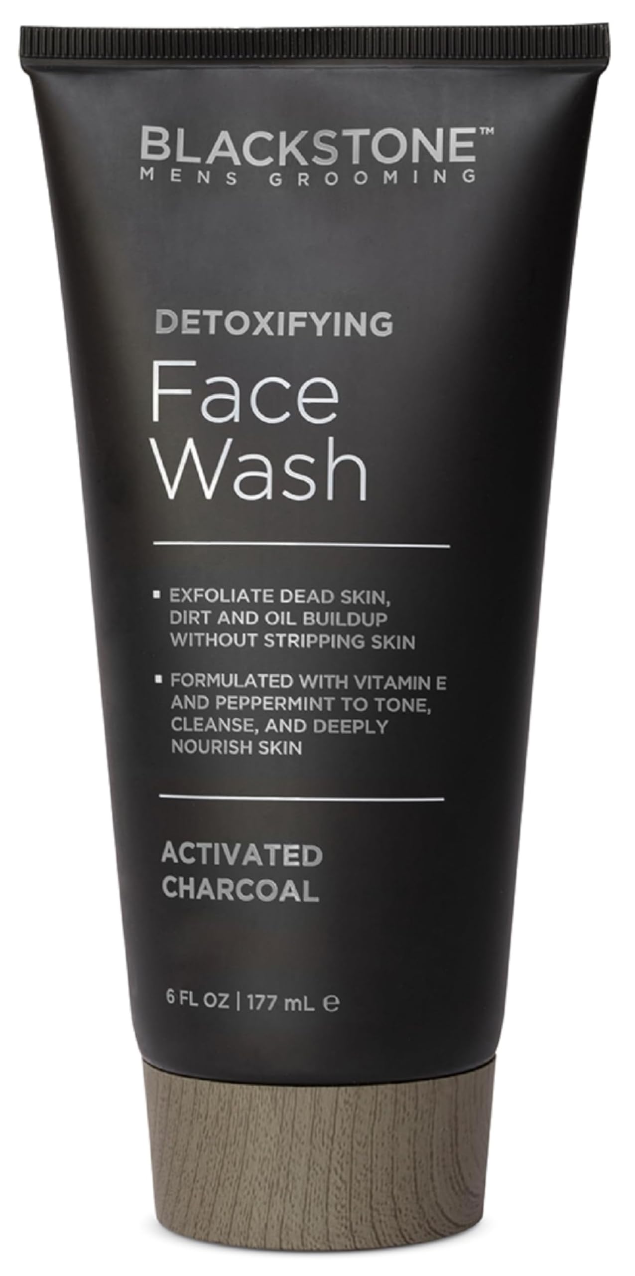 Blackstone Men's Grooming Detoxifying Face Wash with Vitamin E and Peppermint - Deep Cleansing & Exfoliating | Paraben Free, Activated Charcoal (6 Fl Oz)