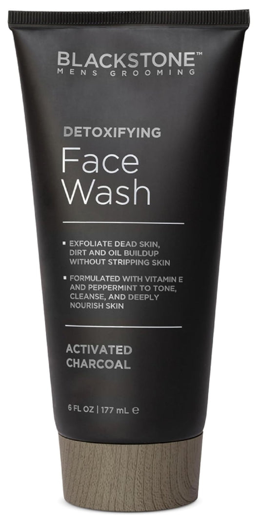 Blackstone Men's Grooming Detoxifying Face Wash with Vitamin E and Peppermint - Deep Cleansing & Exfoliating | Paraben Free, Activated Charcoal (6 Fl Oz)