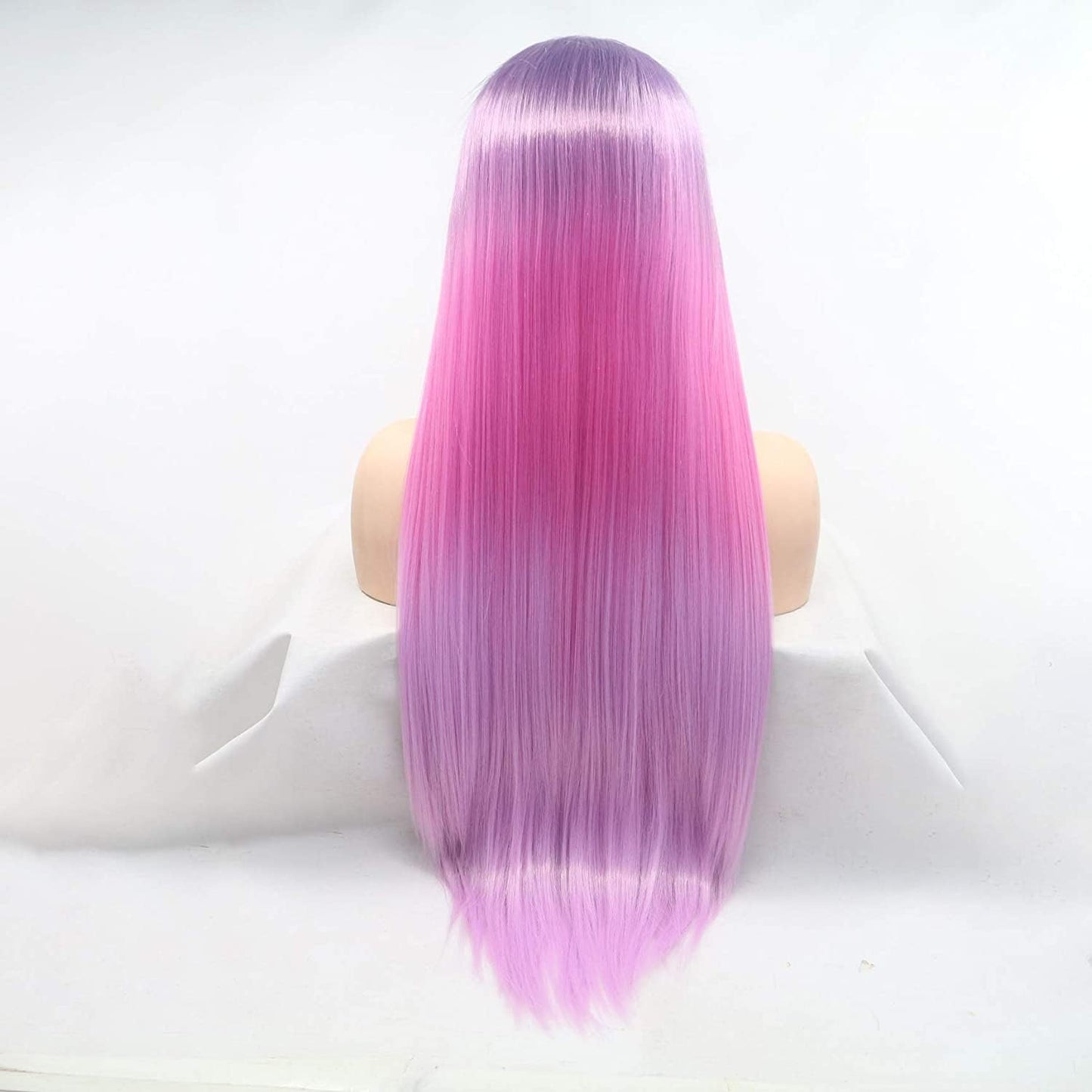 Kalisa Long Straight Ombre Purple to Pink Lace Front Wig Middle Parting Synthetic Wig Heat Resistant Fiber Drag Queen Daily Wigs for Women 24 Inches