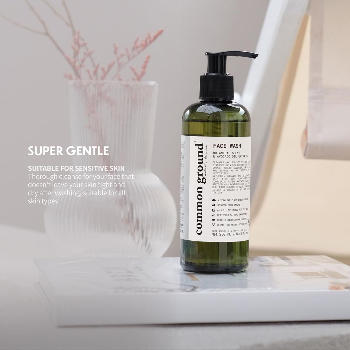 COMMON GROUND Natural Face Cleanser Wash, Paraben & Cruelty Free, Normal, Oily, Dry, Sensitive, Vegan, Plant-Based, pH 5.5, Avocado Oil, Men, Women, All, 8.4 Fl Oz (2 Pack)