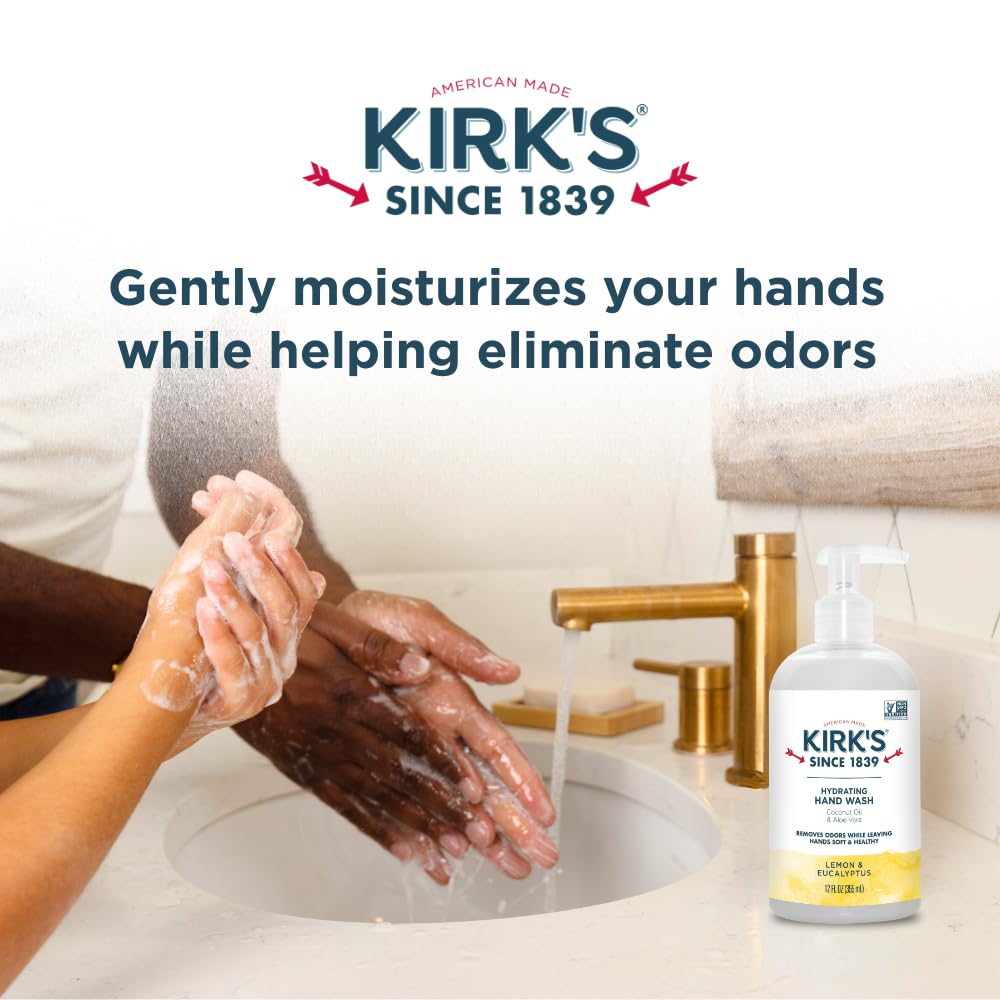Kirk's Hydrating Hand Wash - Coconut Oil & Aloe Vera Formula | Odor Neutralizing, Vegan, 12 Fl Oz (4 Pack)