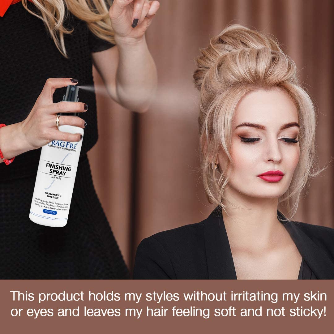 FRAGFRE Hair Finishing Spray 8 oz - Fragrance Free Flexible Soft Hold for Sensitive Skin Hypoallergenic Denatured Alcohol Vegan