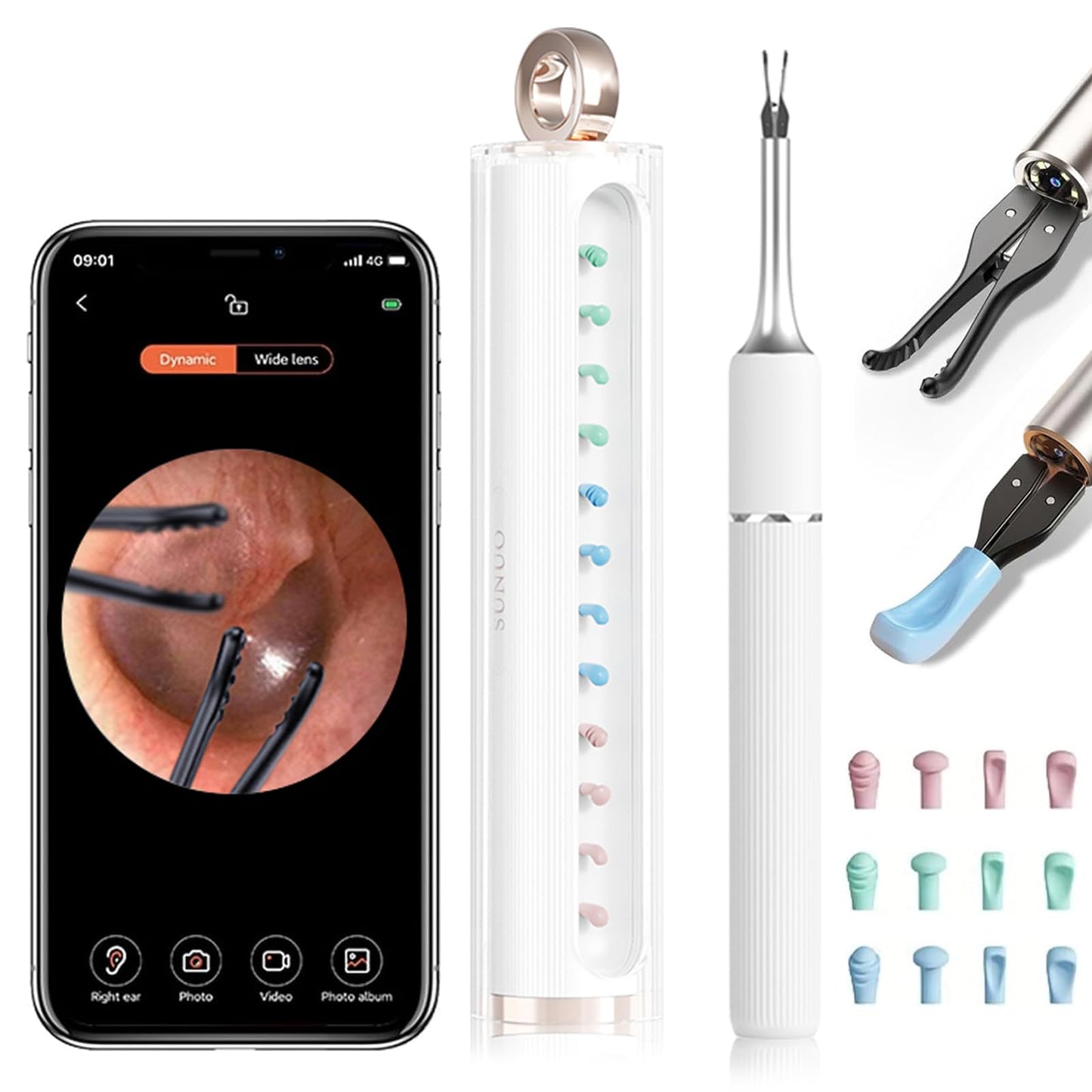 MEKK Smart Ear Wax Removal Kit S5-10MP HD Visual Ear Cleaner with Precision Tweezers, 12 Tools & Travel Case - Wireless Otoscope for iOS/Android (White-S5)
