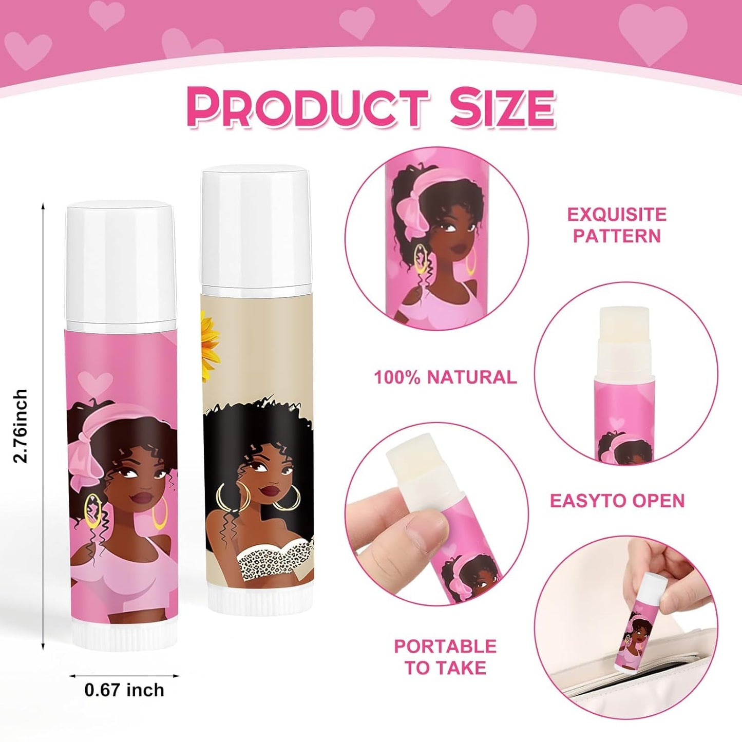 50 Pack African American Lip Balm Bulk African American Valentine's Day Gifts for Women Black Girl Inspirational Lip Balm Black History Lip Care Favors for Commemoration Juneteenth Freedom