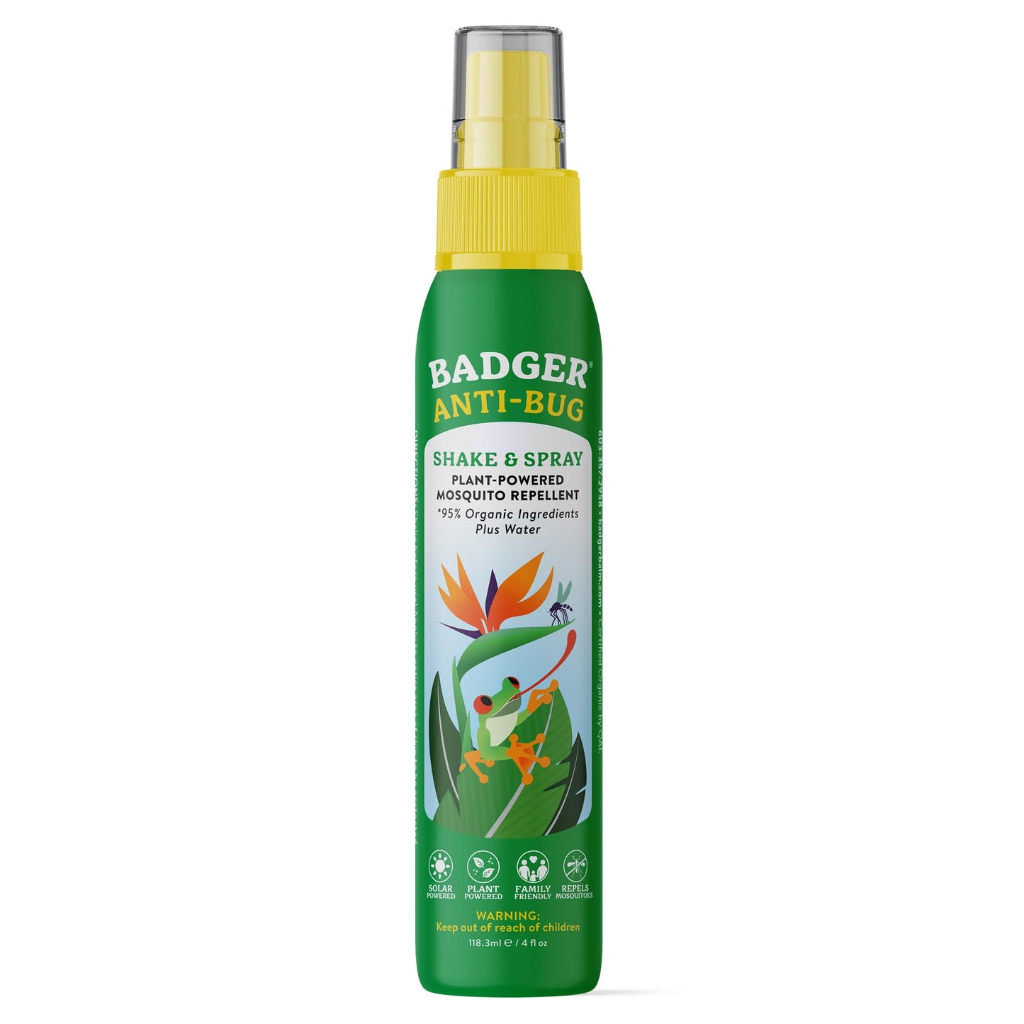 Badger Bug Spray, 3-Hour DEET-Free Mosquito Repellent, Family Friendly, Citronella & Organic Essential Oils, Natural & Vegan Insect Repellent Spray, 4 fl oz Aluminum Bottle