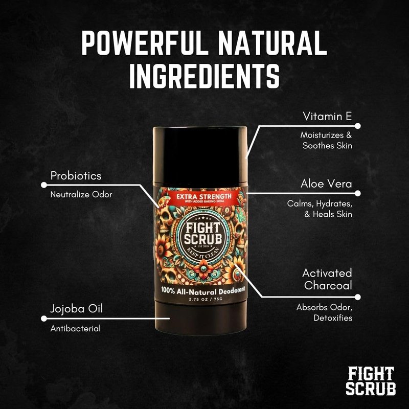 Fight Scrub Extra Strength Deodorant – Aluminum-Free, Baking Soda Formula for Athletes & Active Lifestyles – Long-Lasting Odor Protection – Handmade in the USA (2-Pack) (Mango + Coconut)