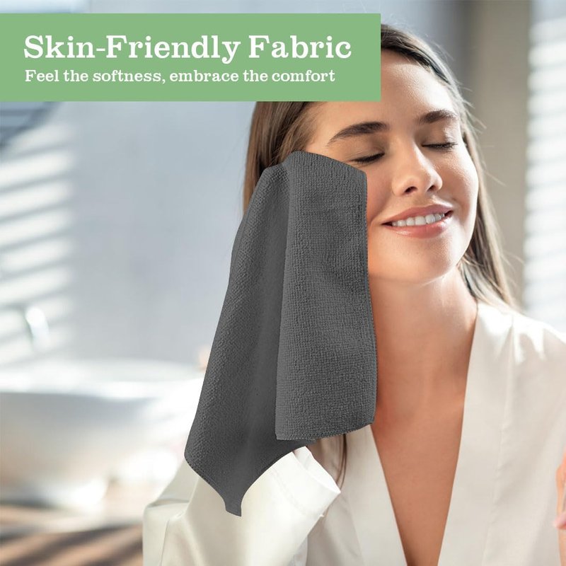 Washcloths Bulk - 100 Pack Microfiber Face Towels | Soft, Fast-Drying Cleansing Cloths for Bathroom, Spa, Hotel - Grey (12" x 12")