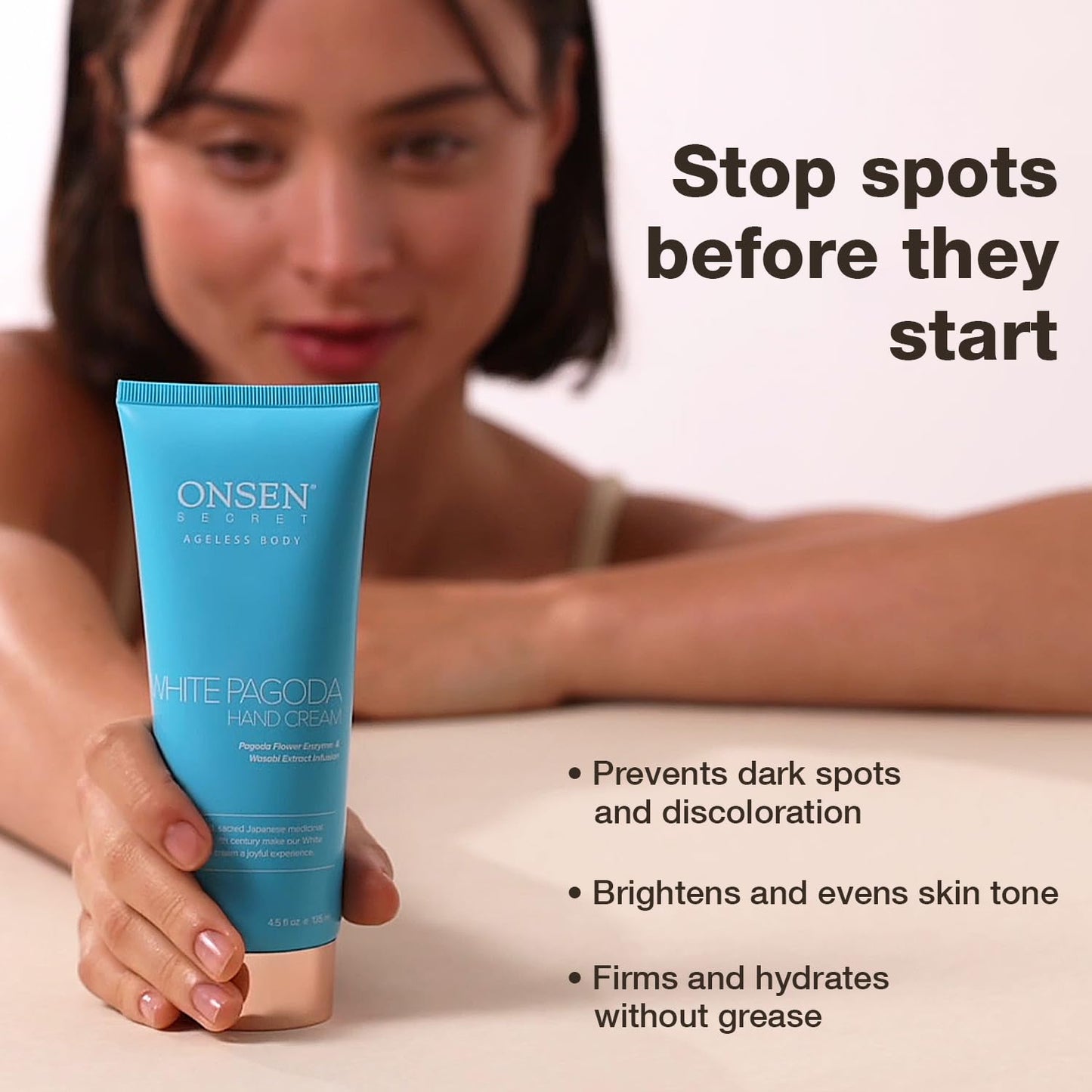 Onsen White Pagoda Hand Cream - Japanese Firming Lotion with Tsubaki, Jojoba & Squalane | Vegan 4.5 oz