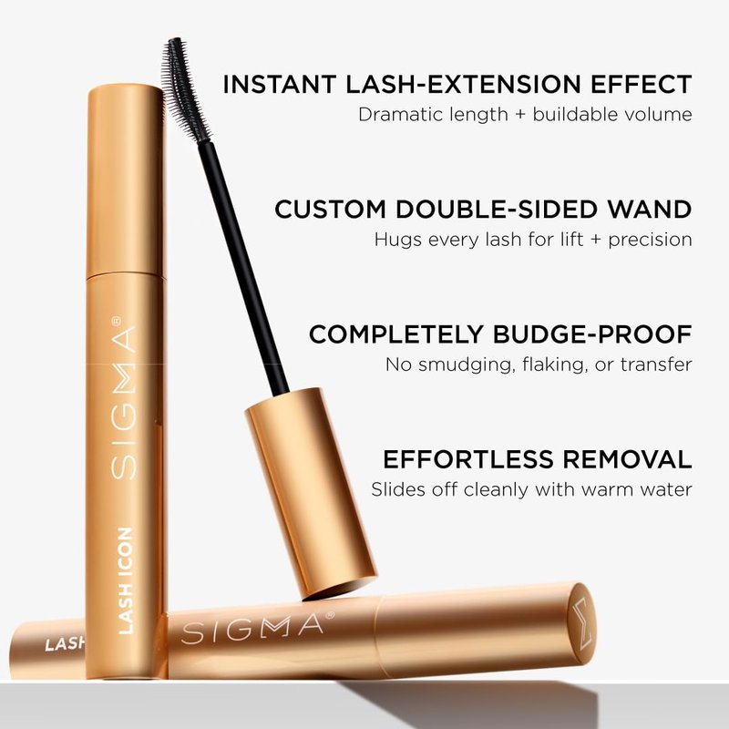 Sigma Beauty Lash Icon Lengthening & Volumizing Tubing Mascara (Black) — Smudge Resistant Mascara with Curved Wand, Lightweight Buildable Formula for Defined, Lifted Lashes and All Day Wear