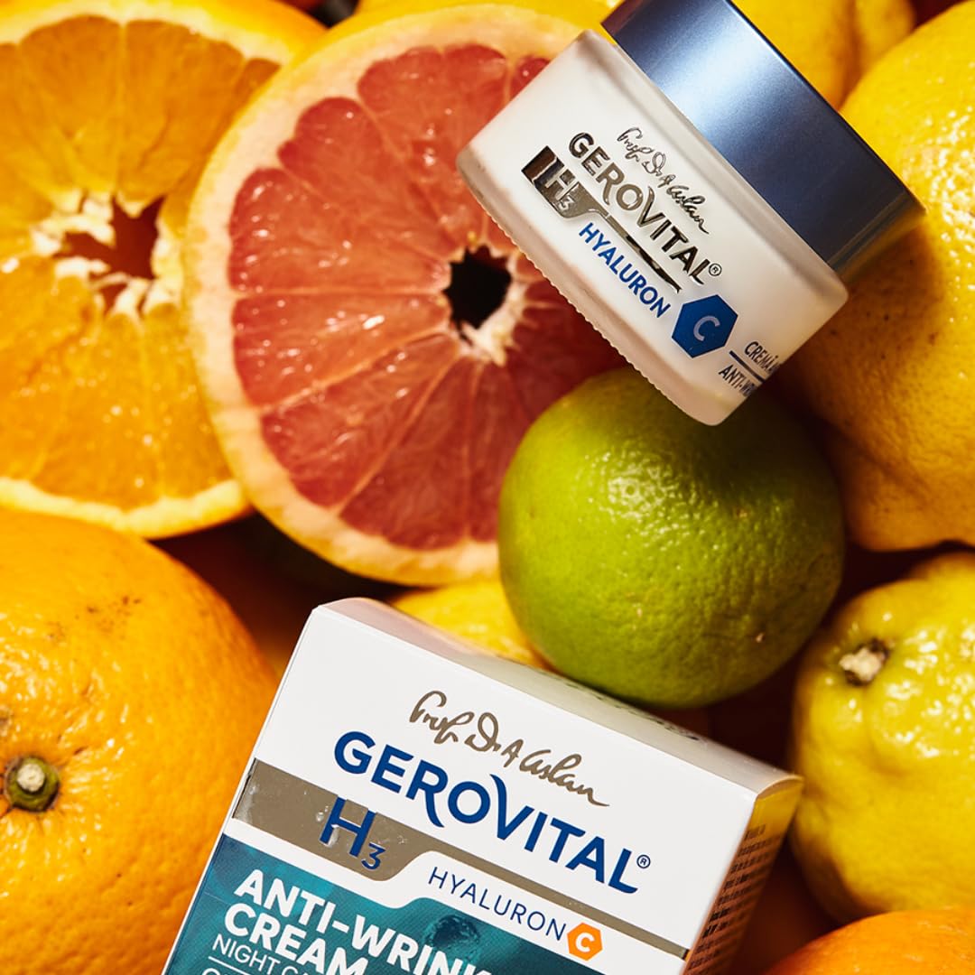 Gerovital Hyaluron C Anti-Wrinkle Night Cream - Hyaluronic Acid & Vitamins C/E | 50 ml for Dry/Normal Skin