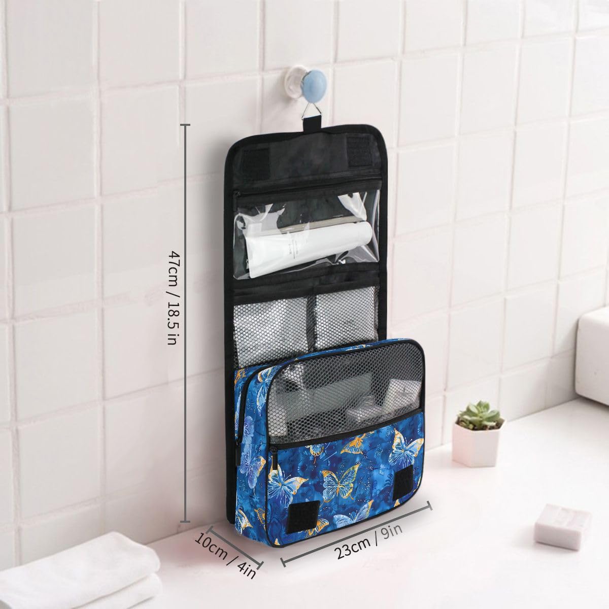 Hanging Travel Toiletry Bag Butterflies Dye Navy Kit Makeup Case Cosmetics Organizer for Men Women