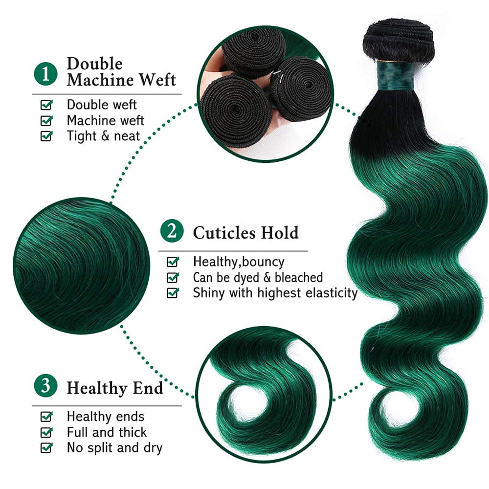 SEXAYHAIR Bule Bundles 16Inch Brazilian 100% Human Hair 1b/Blue 1 Bundle Body Wave, 2 Tone Blue Ombre Virgin Hair 1Bundles Human Hair for Women(16inch blue)