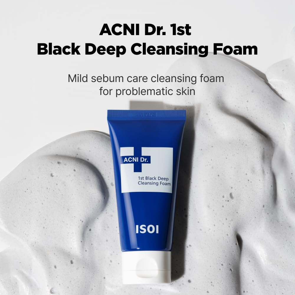 ISOI ACNI Dr. 1st Deep Cleansing Foam, K-Mud & Charcoal Purifying Cleanser for Oily & Acne-Prone Skin, Korean Skincare (2.54 fl.oz/75ml)