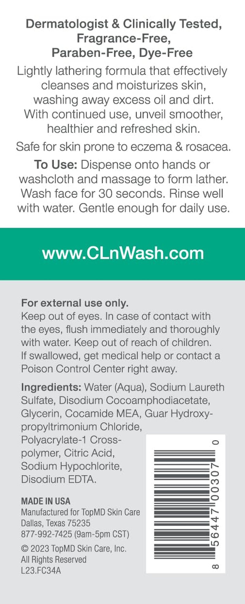 CLn® Facial Cleanser - Hydrating Glycerin Formula for Dry, Eczema-Prone Skin | 3.4 fl. oz.