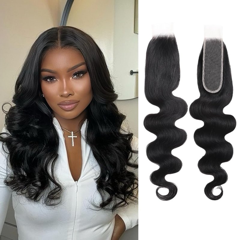 2x6 HD Lace Closure Body Wave Human Hair Transparent 2 by 6 HD Lace Closure 18Inch 100% Brazilian Virgin Unprocessed Middle Part Human Hair Kim K Closure With Baby Hair Natural Color