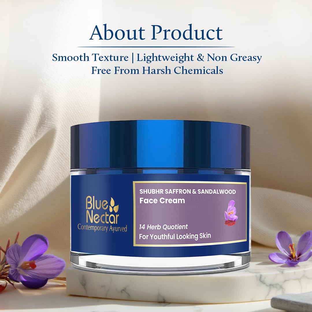 Blue Nectar Anti Aging Saffron Face Moisturiser for Women (1.7 Fl Oz) along with Kumkumadi Face wash with Saffron for Women & Men (3.38 Fl Oz)