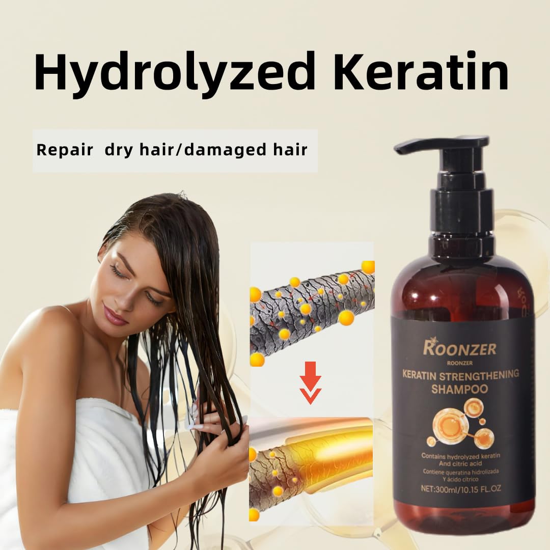 ROONZER Keratin Shampoo 300ml | Deep Cleanse with Olive Oil & Cocoa Butter | Anti-Frizz & Volumizing Formula for All Hair Types