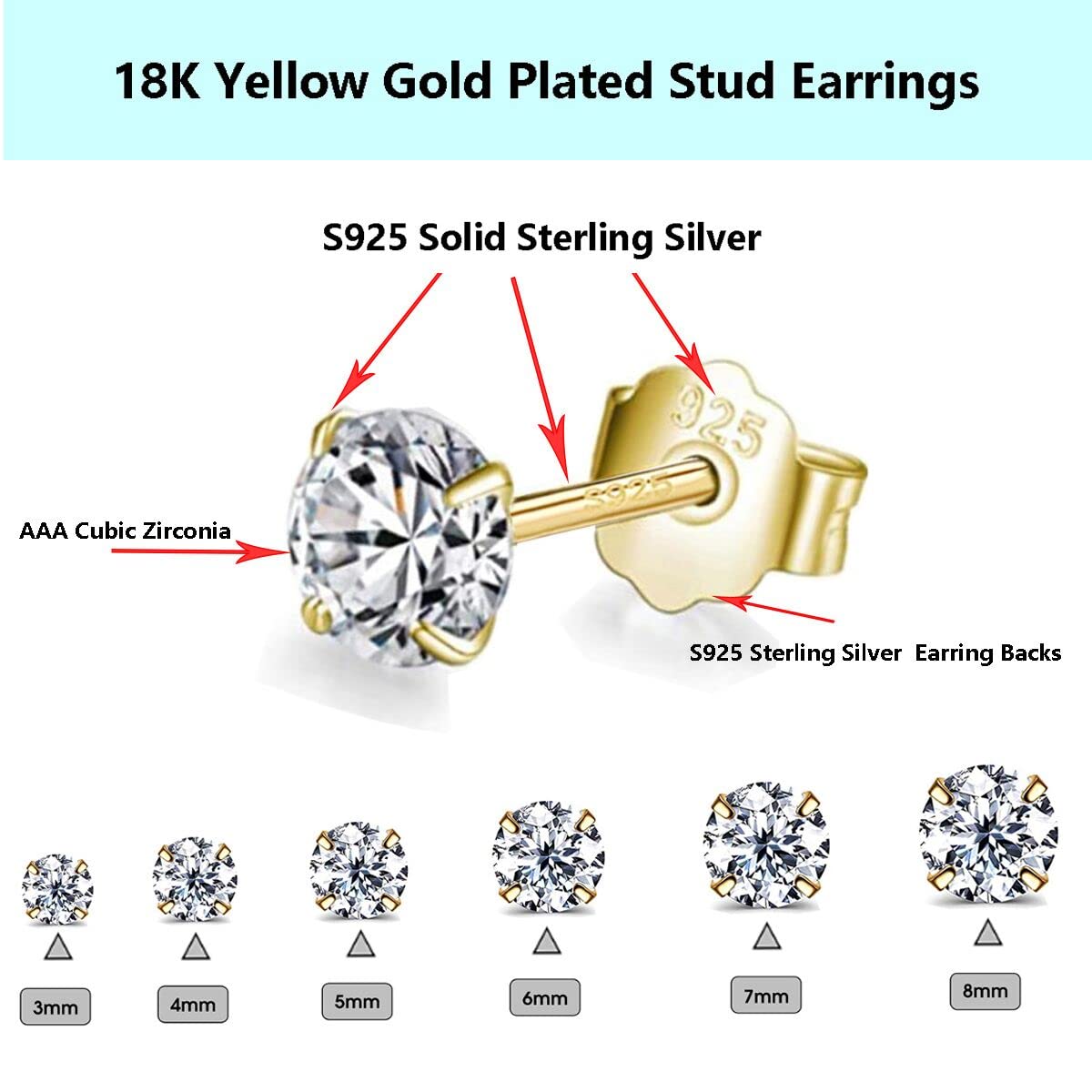 kamija Professional Ear Piercing Gun Kit with 6 Pairs S925 Sterling Silver Earrings (18K Yellow Gold Plated)+10 Pairs 316L Surgical Stainless Steel Gun Stud Earrings