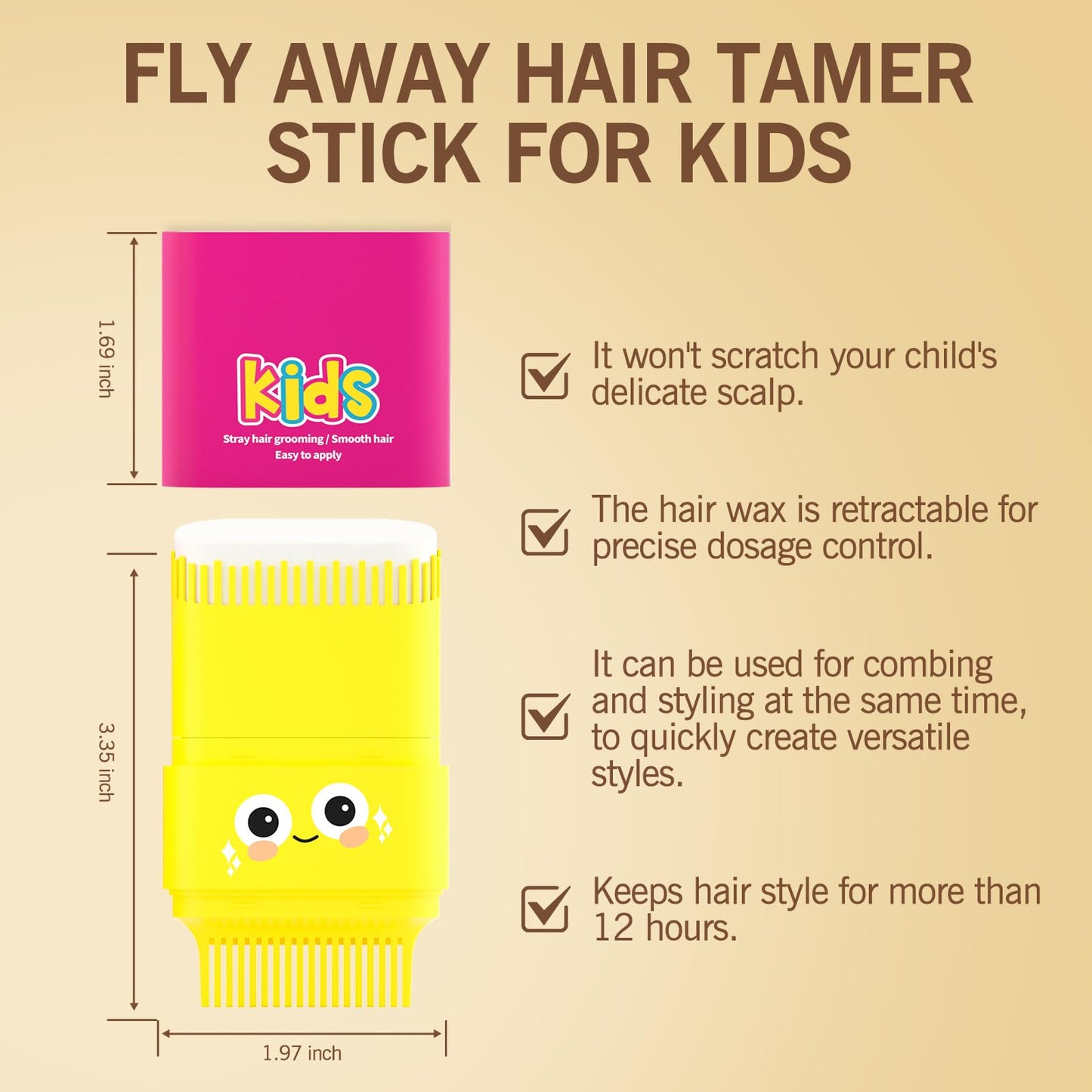 gowwim Kids Hair Gel, Natural Hair Gel for Kids Non-greasy Hair Styling Stick for Girls & Boys Long-Lasting Hair Finishing Stick Flyaway Hair Control
