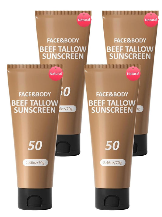 Beef Tallow Sunscreen - Natural Reef Safe Sunblock for Face & Body | Non-Greasy Travel Size (4 Packs)
