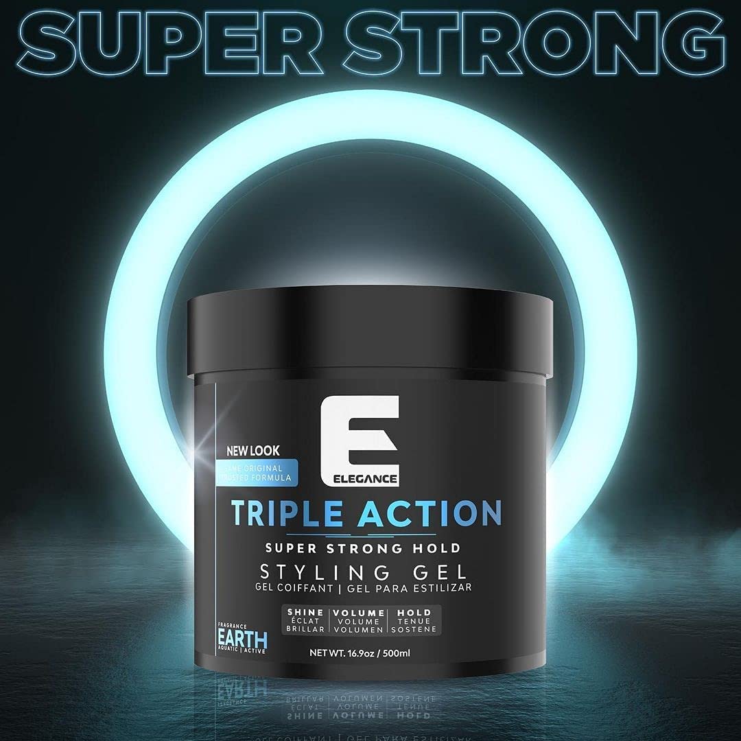E Elegance Earth Fragrance Triple Action Hair Gel for Men And Women - Super Strong Hold, Extreme Volume, And Long Lasting Shine - Flake Free And Refreshing Fragrance - All Hair Types, 8.45oz