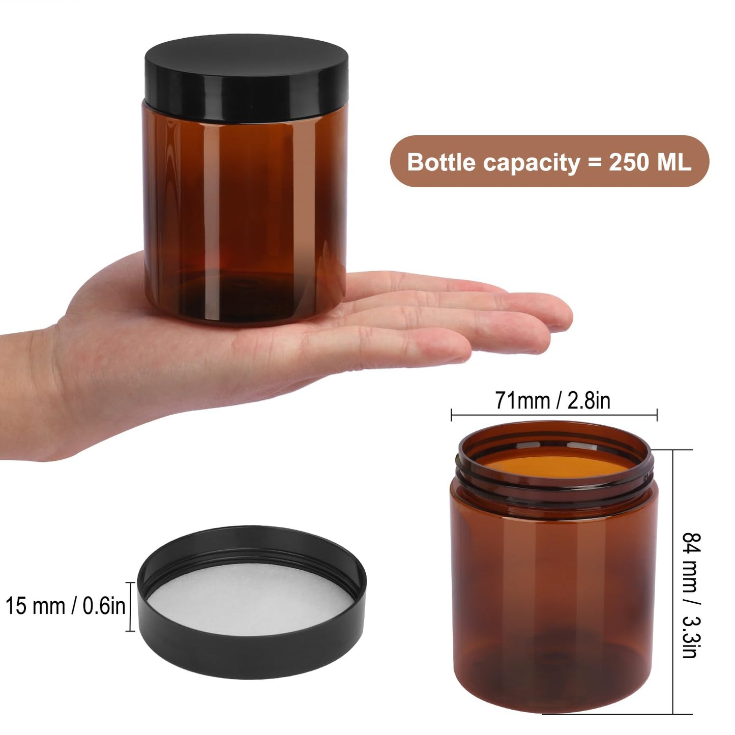 47 Packs 8 oz Plastic Jars with Black Lids, 8 oz Cosmetic Containers jars with Wide-Mouth for beads, rhinestones, sequins Cosmetics, Lotion, Cream, Ointments and More by KUKLIPJIM. (Brown)