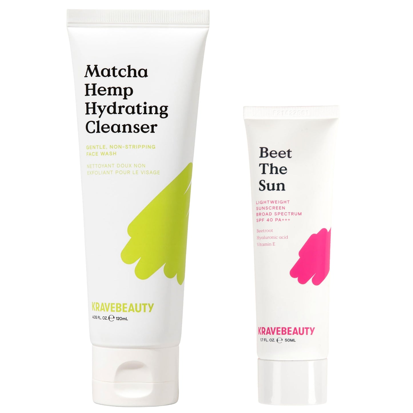 KraveBeauty Cleanse + Protect Duo – Matcha Hydrating Cleanser + Beet The Sun SPF, K-Beauty Simplified Daily Skincare, Gentle & Non-Greasy, Vegan & Cruelty-Free, 4.05 fl oz + 1.7 fl oz