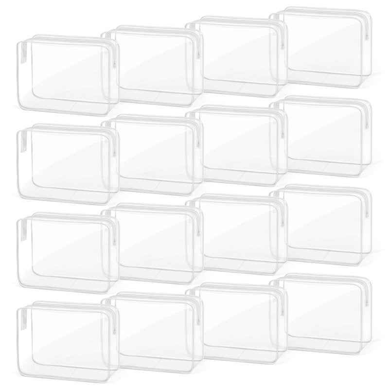 TISRATOK 16 PCS Clear Makeup Bag, Travel Essentials Toiletry Bag, Transparent PVC Cosmetic Organizer Toy Storage Pouch for Women Men - WHITE,Large