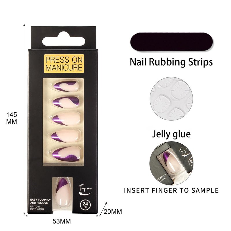Hkanlre Press On Nails Almond-Glossy Press on Nails Medium,French Fake Nails for Women,Natural Reusable Bling Nails