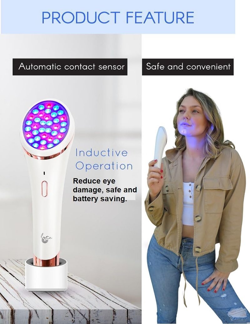 Lift Care Lyte Wireless DUO Red & Blue LED Light Therapy for Face includes Hyaluronic Serum Automatic Red and Blue LED Light Therapy Anti-Aging Wrinkle Reduction Device, White