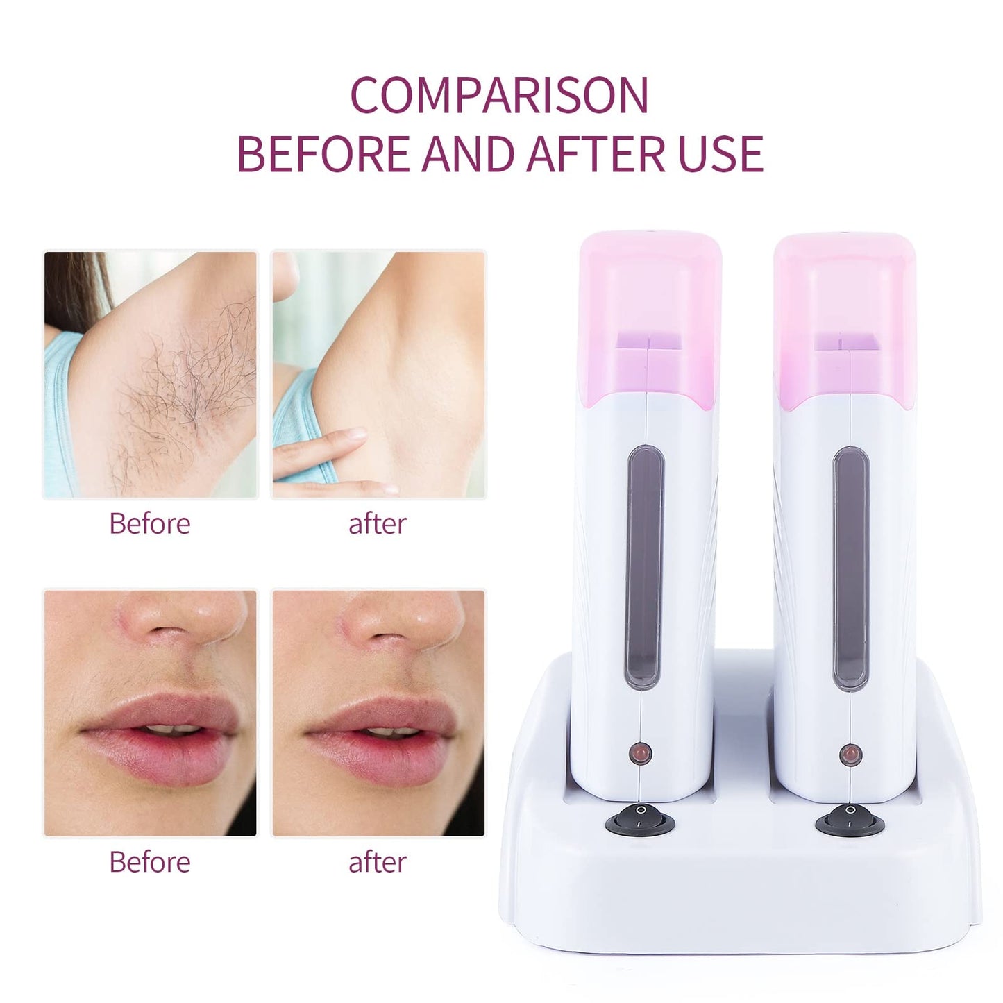 110V Roll On Wax Warmer for Hair Removal, Double Wax Roller Heater, Home Waxing Kit for Women and Men