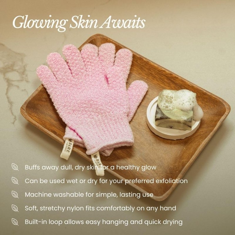 Bare Botanics Lavender Exfoliating Shower Gloves - 100% Nylon for Gentle Wet/Dry Exfoliation | Machine Washable, Vegan