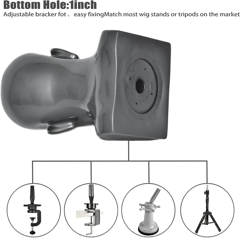 Black Male PVC Mannequin Head | Display Stand for Hats, Scarves, Wigs & Glasses - Grey Color