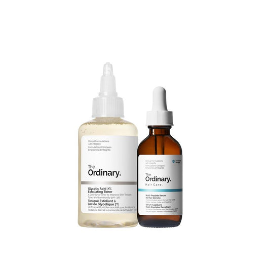 The Ordinary Hair and Scalp Collection, Haircare Set, Glycolic Acid 7% Exfoliating Toner and Multi-Peptide Serum for Hair Density