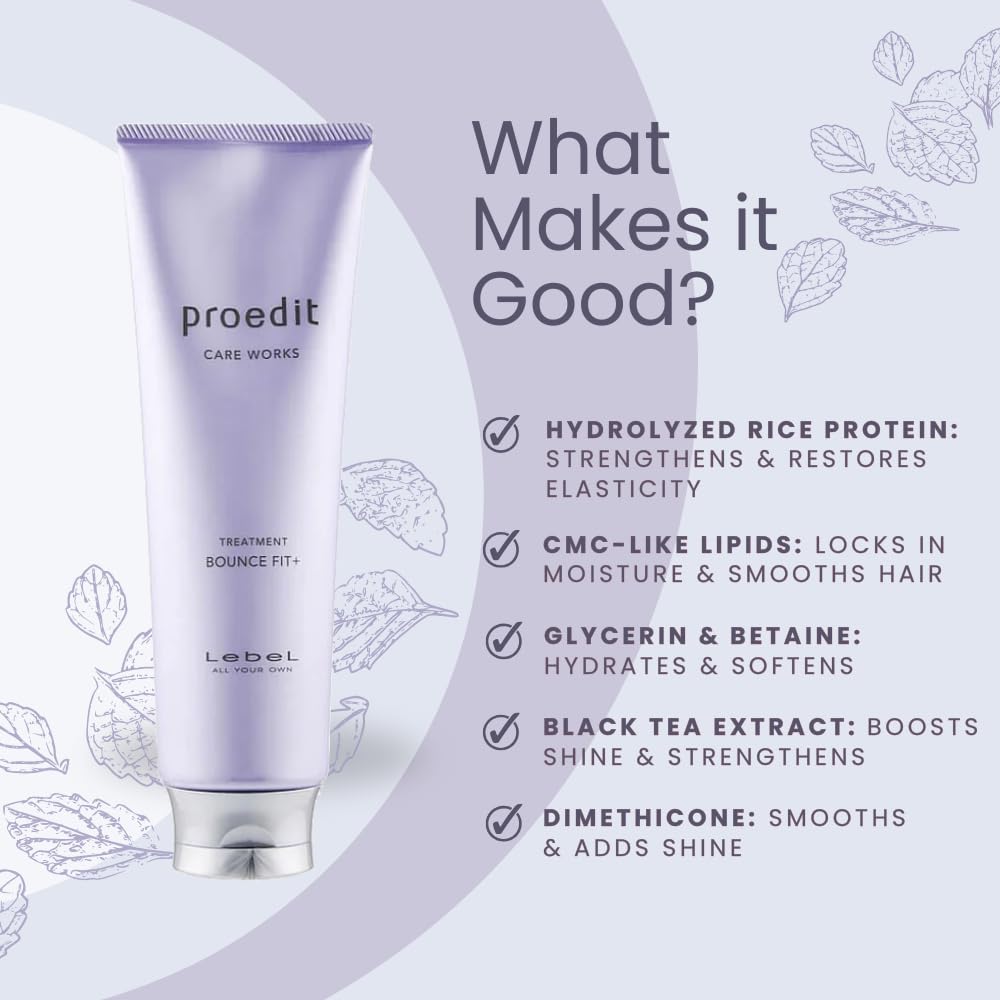 Lebel Proedit Care Works Bounce Fit+ Hair Treatment Mask: Deep Moisture & Elasticity for Dry, Damaged or Processed Hair, 8.4 oz