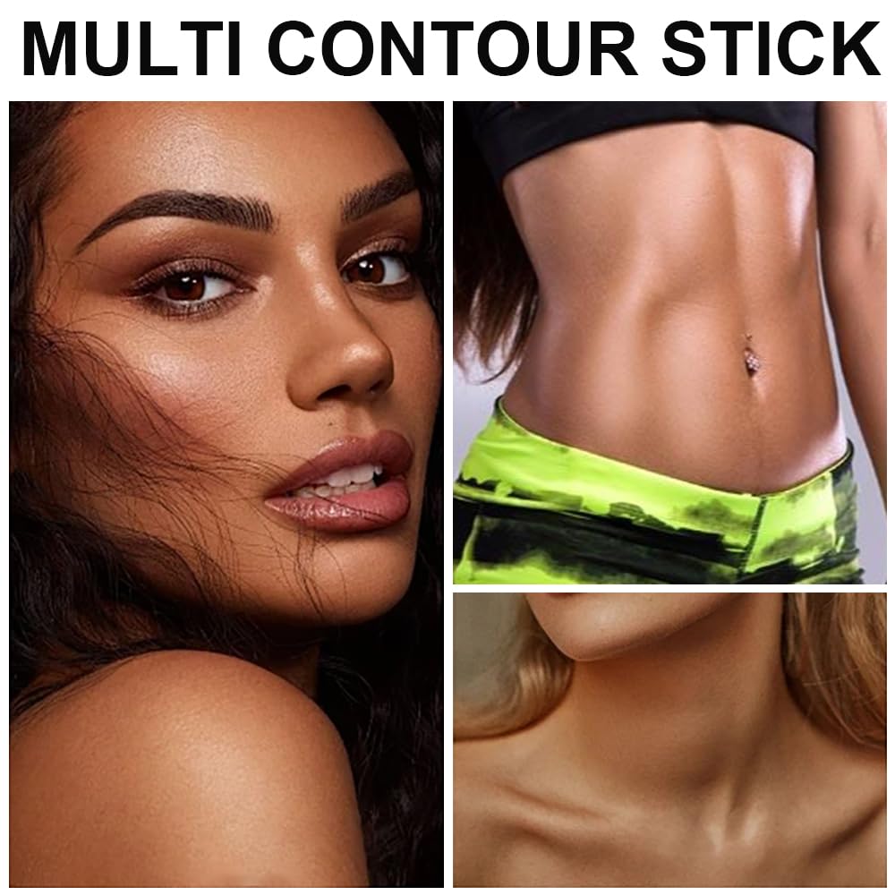 2Pcs Contour Stick with Brush Set, Highlighter and Bronzer Face Stick for Face Shaping, Long Lasting Waterproof Silky Cream Contouring Stick for Sculpt the Face, Non-Greasy Formula (8#、#14, Brush)