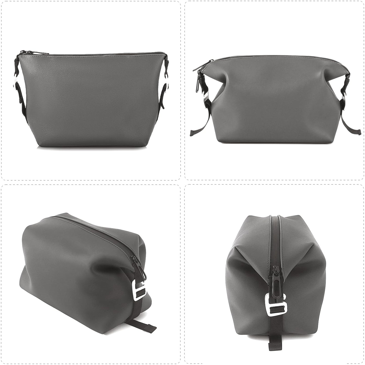CONTAIL 6.5" 3L Silicone Toiletry Bag with 3 Mesh Pocket,Water-resistant Mens Dopp Kit,Foldable Shaving Bag for Toiletries Accessories,Grey