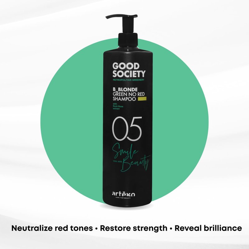 Artègo Good Society B_Blonde Green No Red Shampoo – Tone Neutralizing Shampoo for Blonde, Brunette, Bleached & White Hair (33.8 oz)