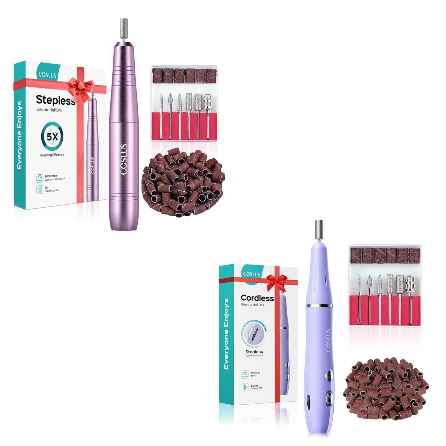 COSLUS Electric Nail Drill File Professional Manicure Pedicure Tools Polishing and Cordless Electric Nail Drill File with Stepless Speed Knob