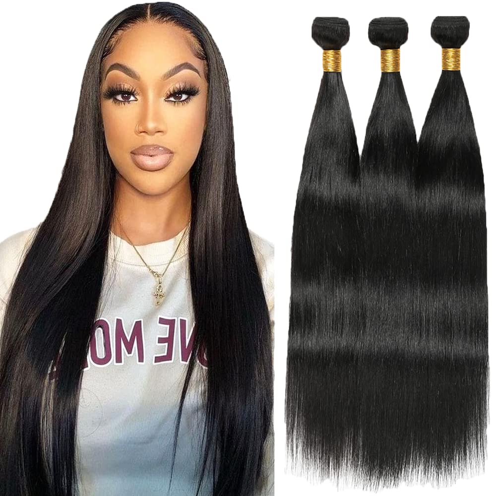 18 20 22 inch Straight Human Hair Bundles Brazilian Straight 3 Bundles Unprocessed Virgin Brazilian Remy Human Hair Natural Black Straight Weave Human Hair Bundles
