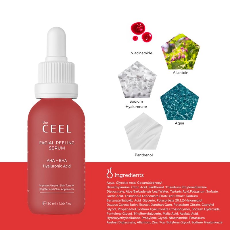 The Ceel Facial Peeling Serum With 10% AHA 2% BHA, Saliscylic Acid Serum for Blemishes, Chemical Peel at Home, Glycolic Acid Peel With Hyaluronic Acid,AHA and BHA, 1.00 fl.oz (30 ml)