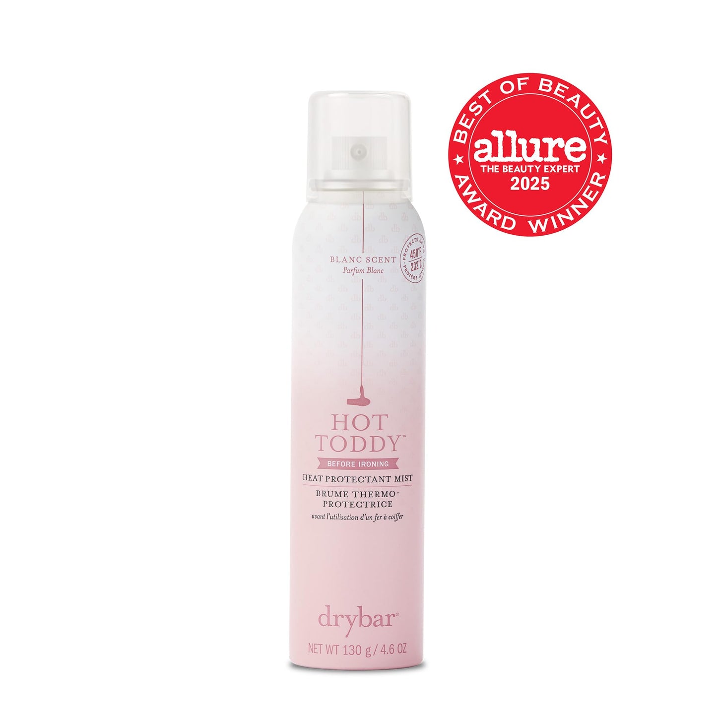 Drybar Hot Toddy Heat Protectant Mist for Hair, Lightweight Formula, Protects from Heated Styling, Straightening and Curling Irons, Blanc Scent, Full Size, 4.6 Oz.